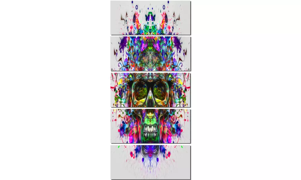 Skull with Glasses and Paint Splashes - Abstract Large 5 Panel Metal Wall Art - Second Medium