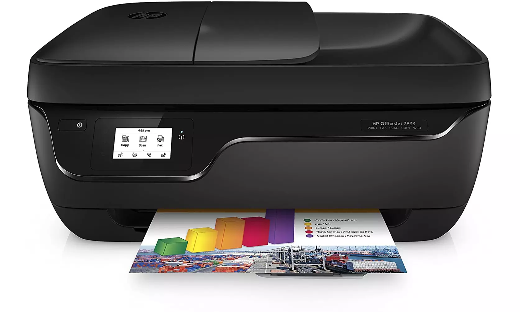HP OfficeJet 3833 All-in-One Printer NO INK (Black)- Refurbished - Primary Image