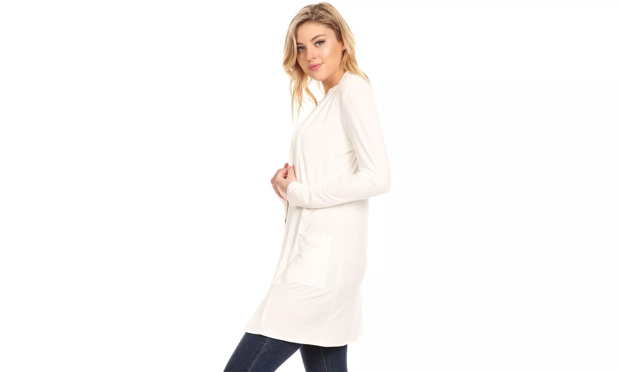 Women's Casual Open Front Basic Long Sleeves Side Pockets Solid Cardigan