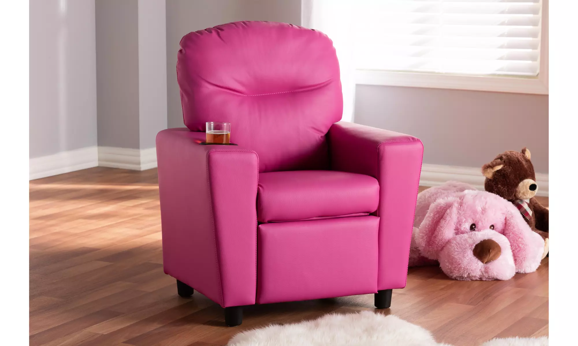 Evonka Kids Pink Faux Leather Recliner Chair - Primary Image