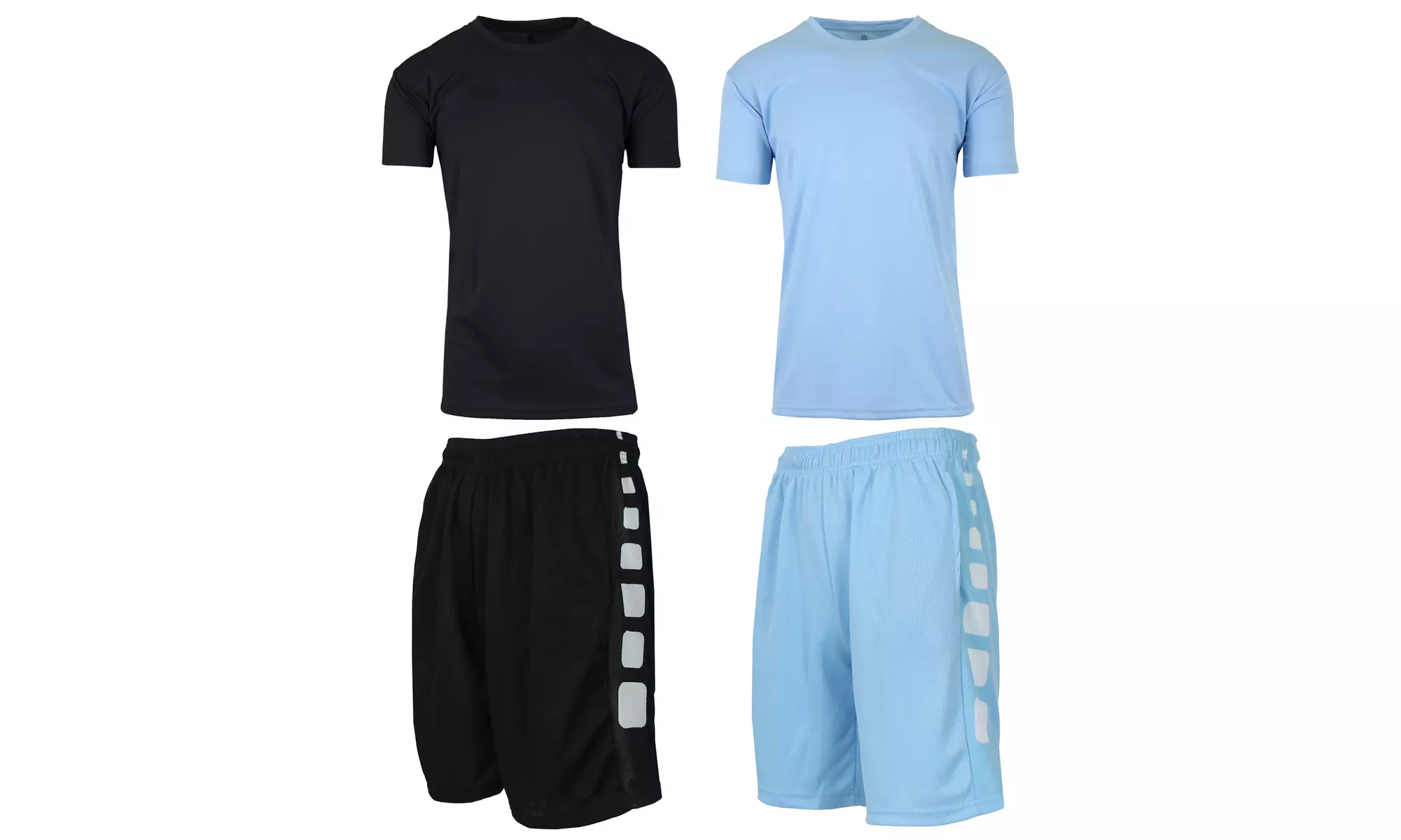 Men's 4-Piece Moisture Wicking Top & Bottom Short Sleeve Tee & Mesh Shorts