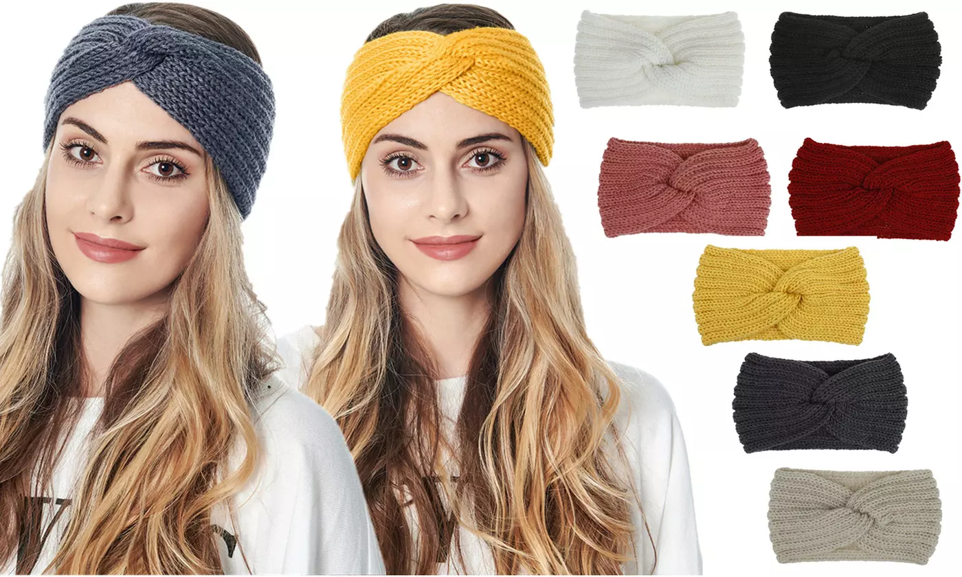 2 Pieces Chunky Knit Headbands Braided Winter Headbands Ear Warmers Head Wraps - Primary Image