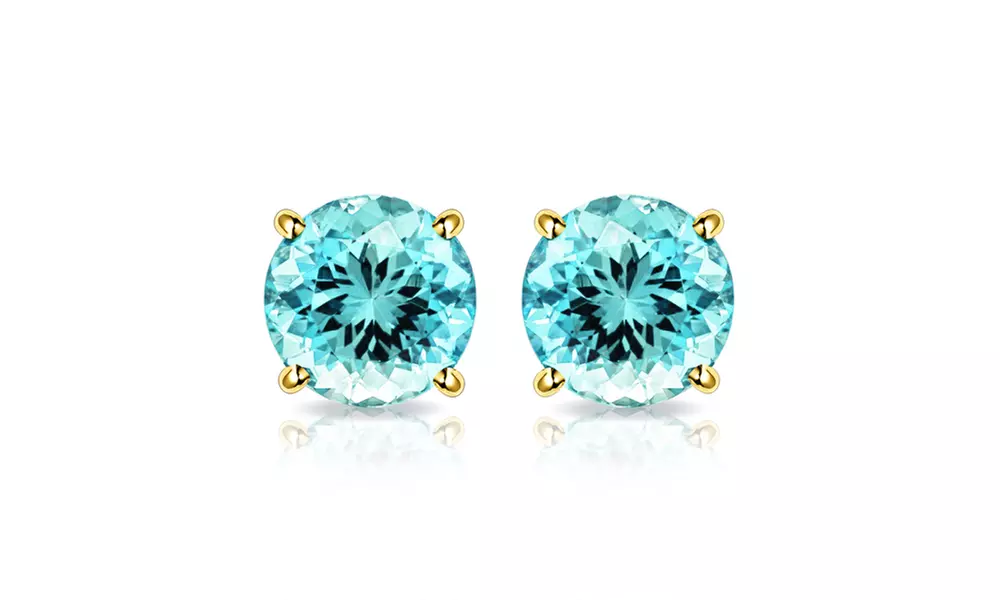 Solid 10K Yellow Gold 2CTW Created Aquamarine Stud Earrings By MUIBLU Gems