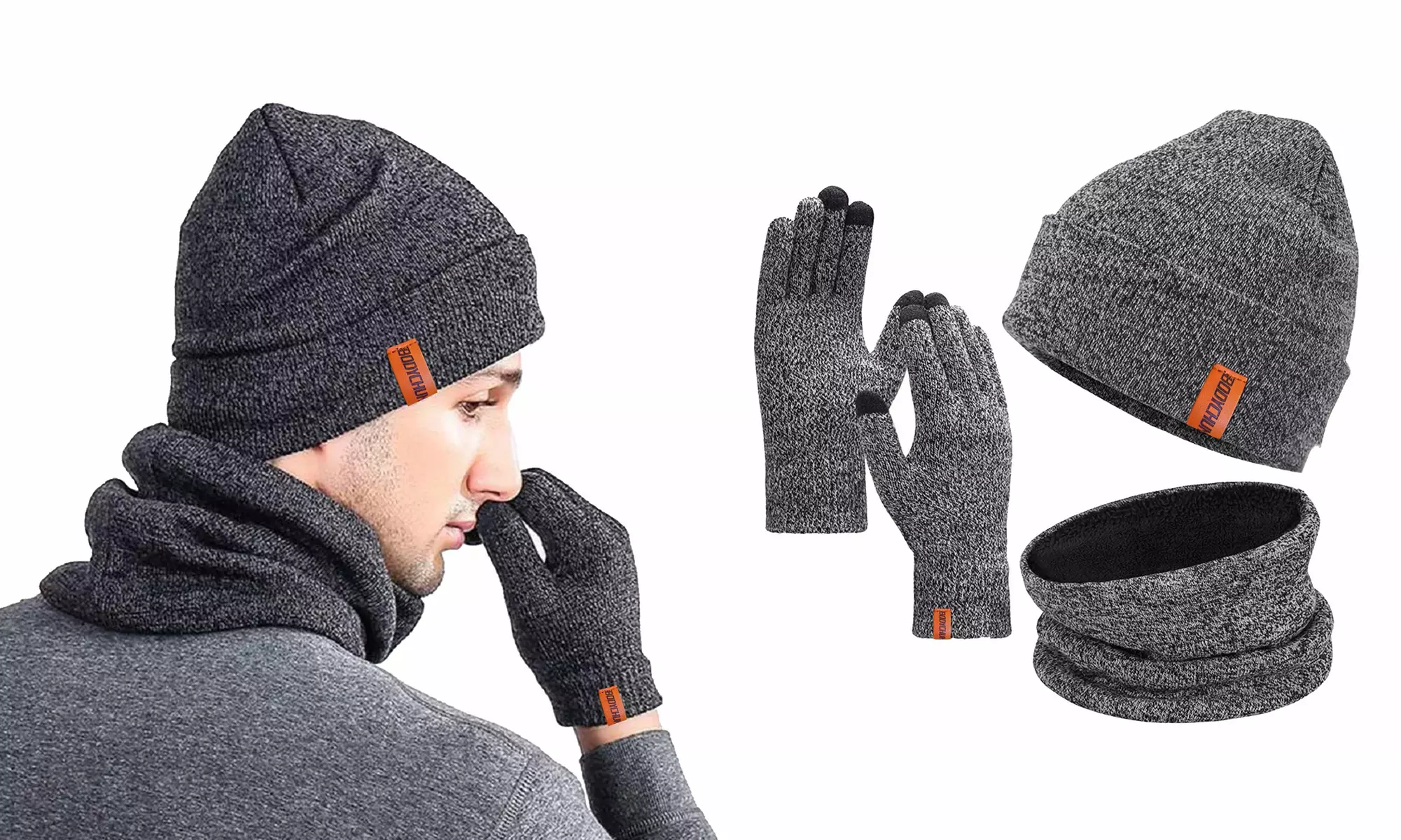 3 PCS Winter Beanie Hat Scarf Touchscreen Gloves for Men Women Knit Scarf Cap - Primary Image