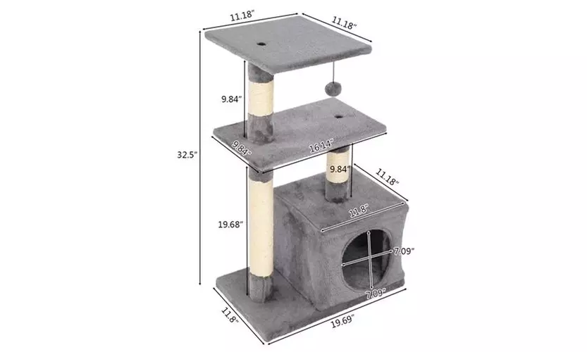 32" Cat Tree Stand House with Scratching Posts Gray - Second Medium