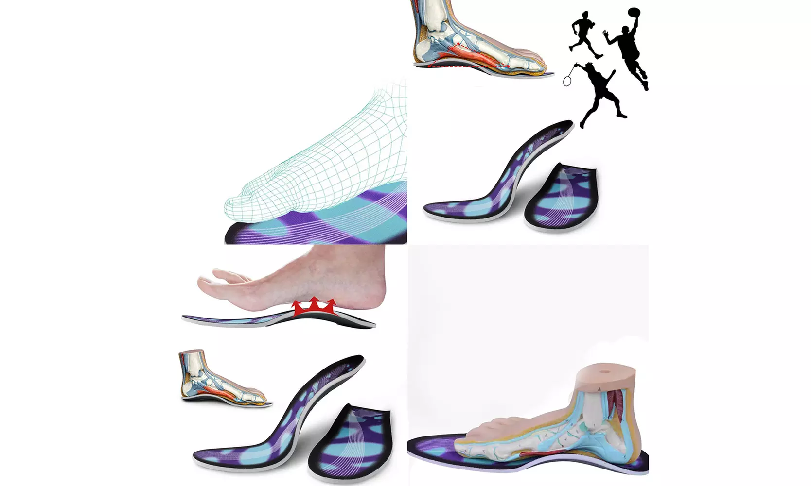 US Orthotic Shoe Insoles High Arch Support Inserts Flat Feet Plantar Fasciitis