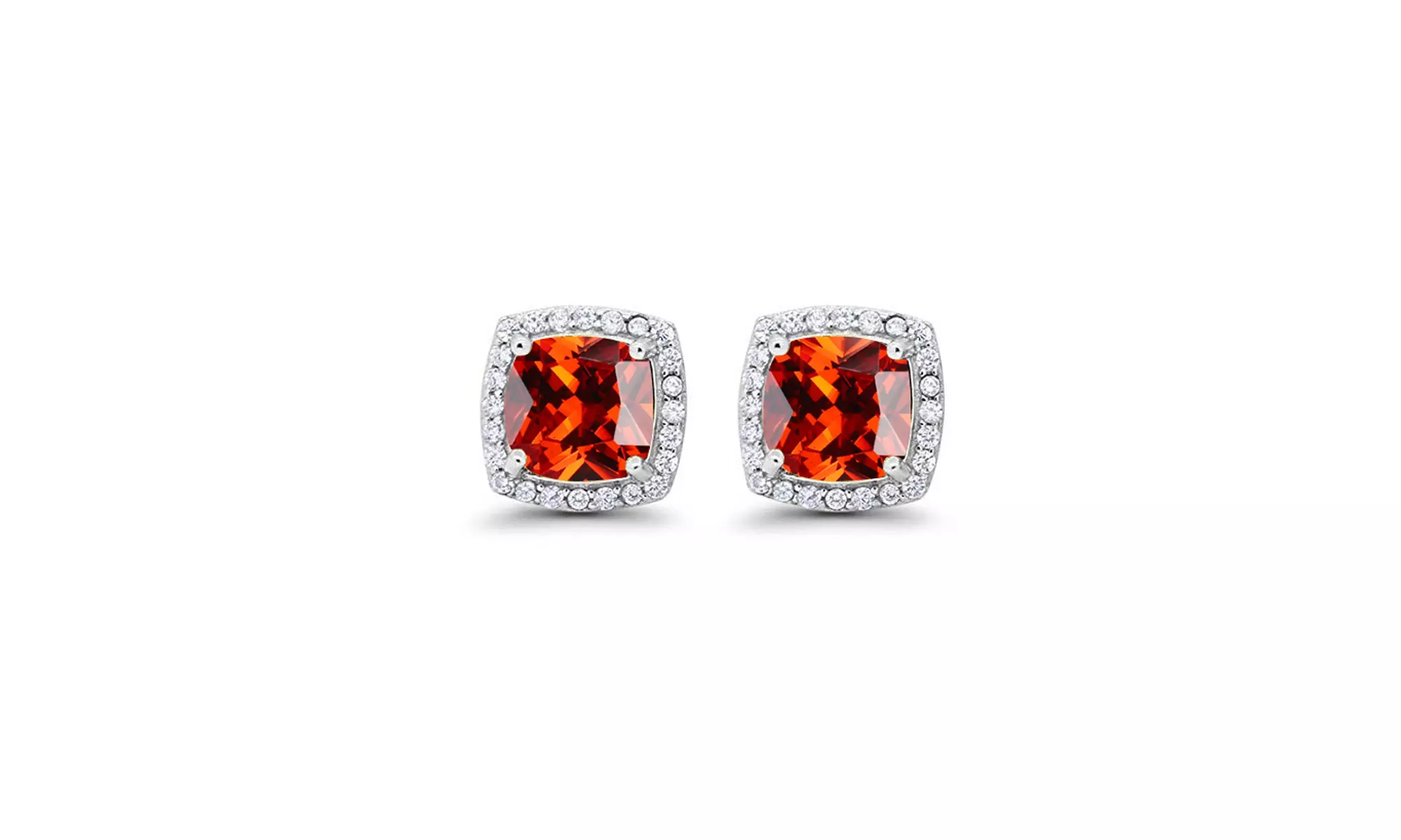 Paris Jewelry 14k White Gold Created Halo Princess Cut Ruby Stud Earrings Plated