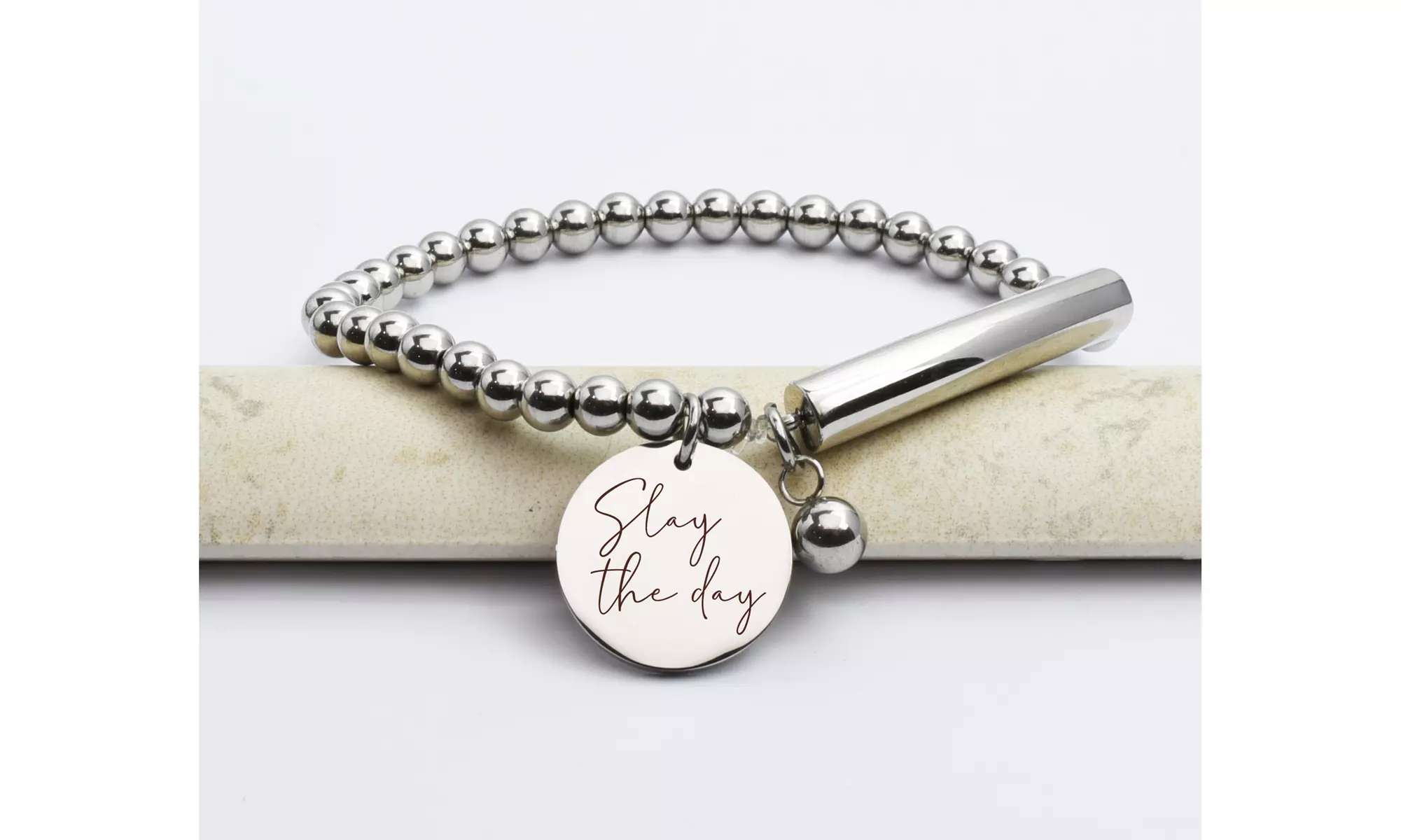 Beaded Bar Inspirational Stretch Bracelet By Pink Box - Primary Image