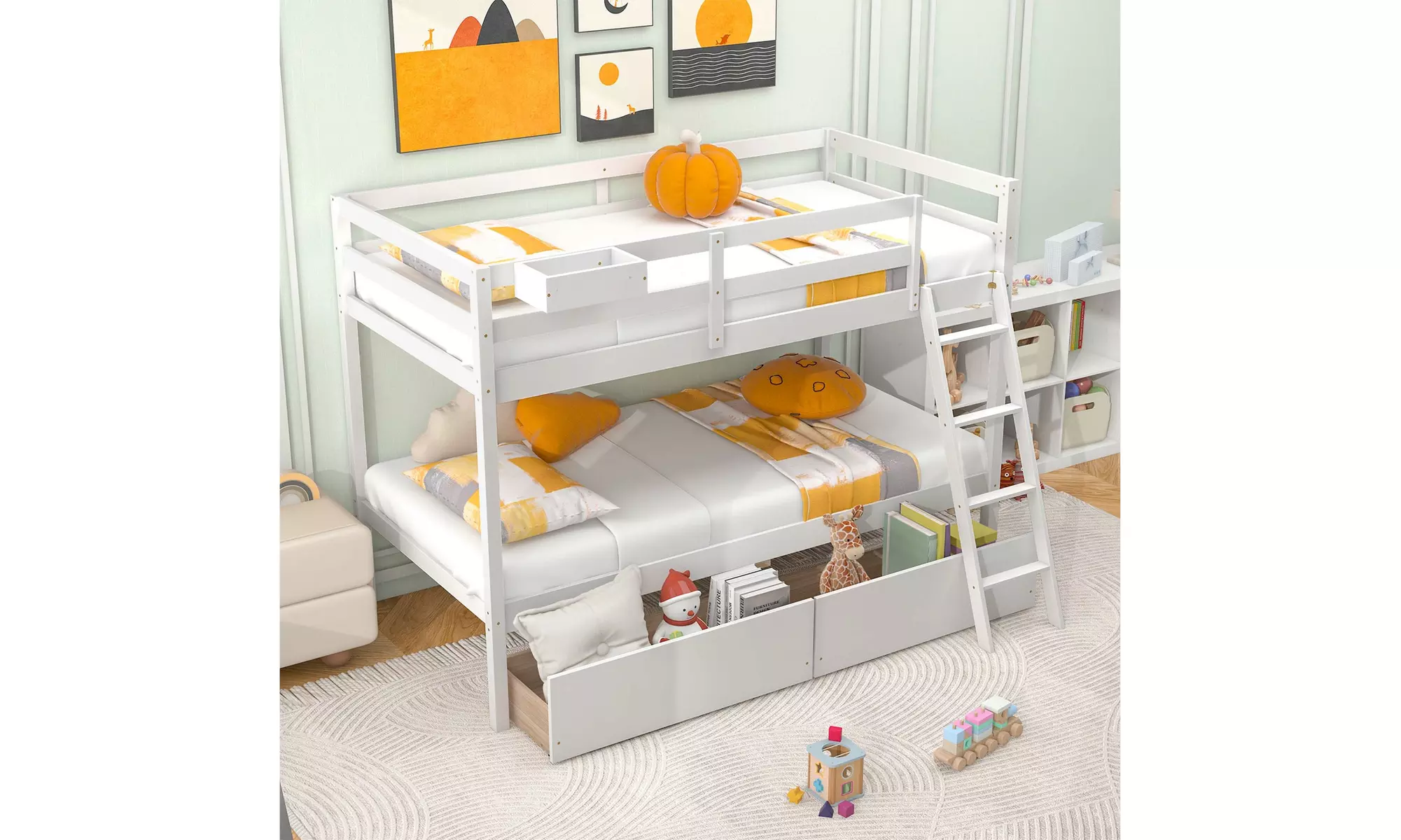 Costway Twin Over Twin Bunk Bed w/ 2 Storage Drawers Ladder No Box Spring Needed