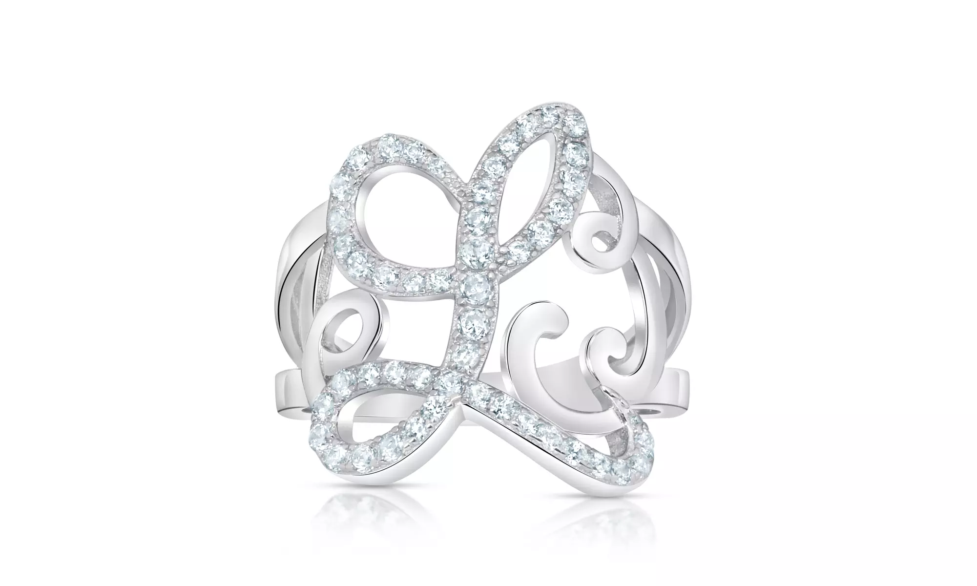 Crystal Monogram Ring in Sterling Silver