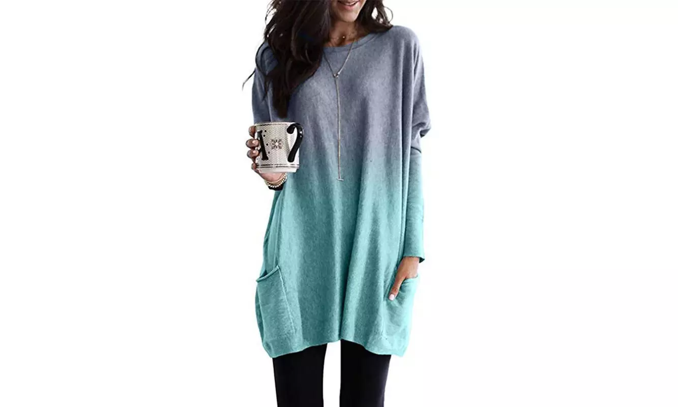 Women's Gradient Sweatshirts Long Sleeve Casual Pocket T-shirts Tops - Second Medium