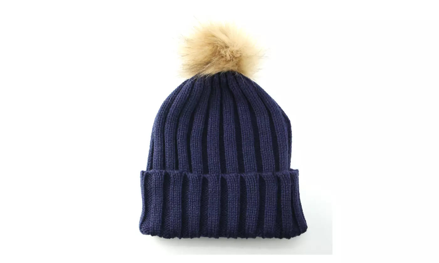 Warm Winter Kids Knitted Skull Cap Faux Fur Pom Beanie