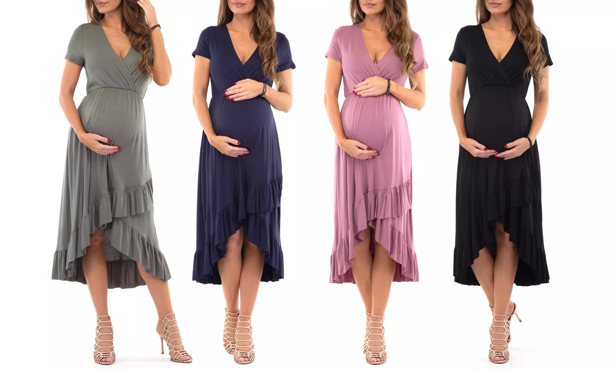 Women's Faux Wrap Hi-Lo Maternity Dress for Baby Shower or Casual Wear - Primary Image