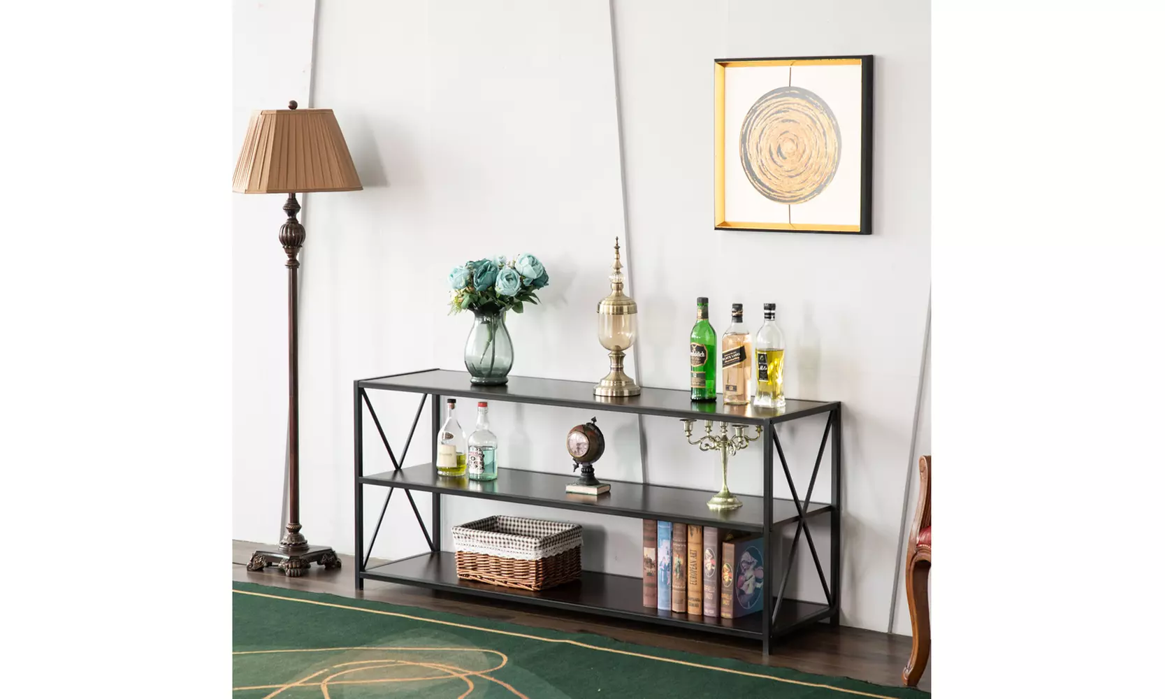 Three-Layer Console Table Cross Porch Table Side Crossing Black Walnut Color - Second Medium