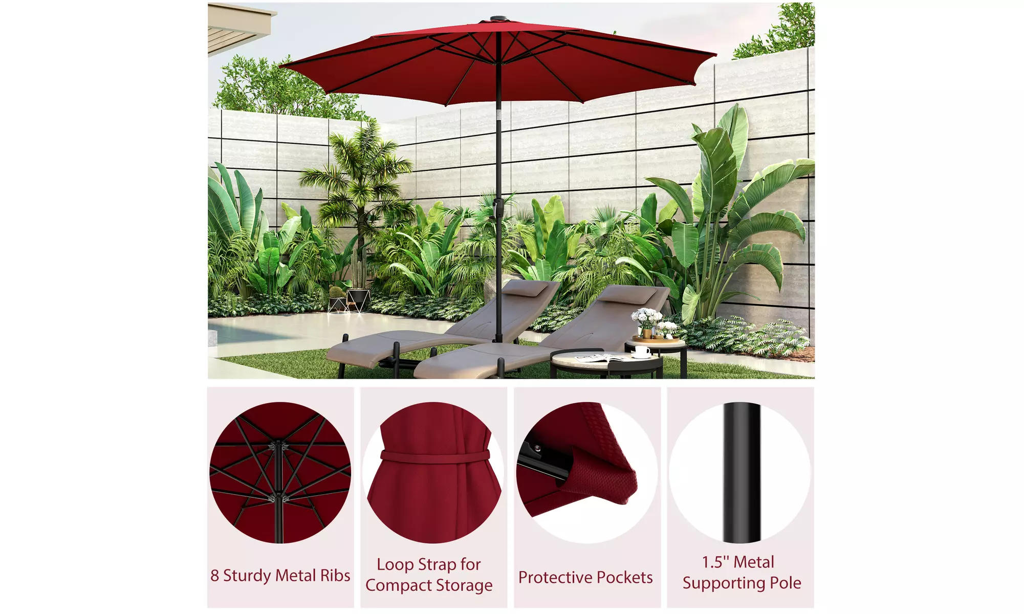 Costway 10 FT LED Solar Lighted Patio Umbrella With Crank Tilt