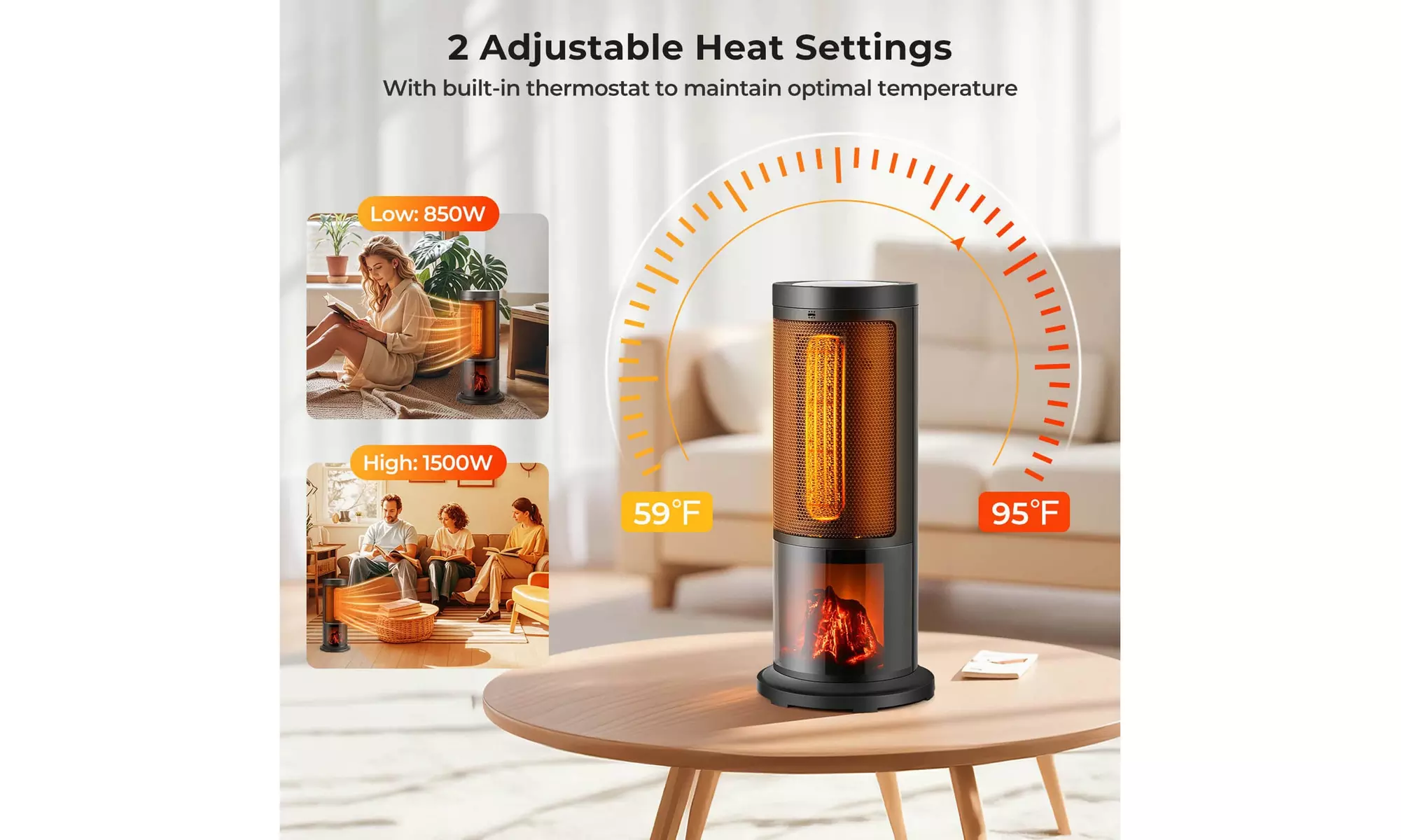 Costway 17-Inch Tower Space Heater for Indoor Use 1500W PTC Fireplace Heater