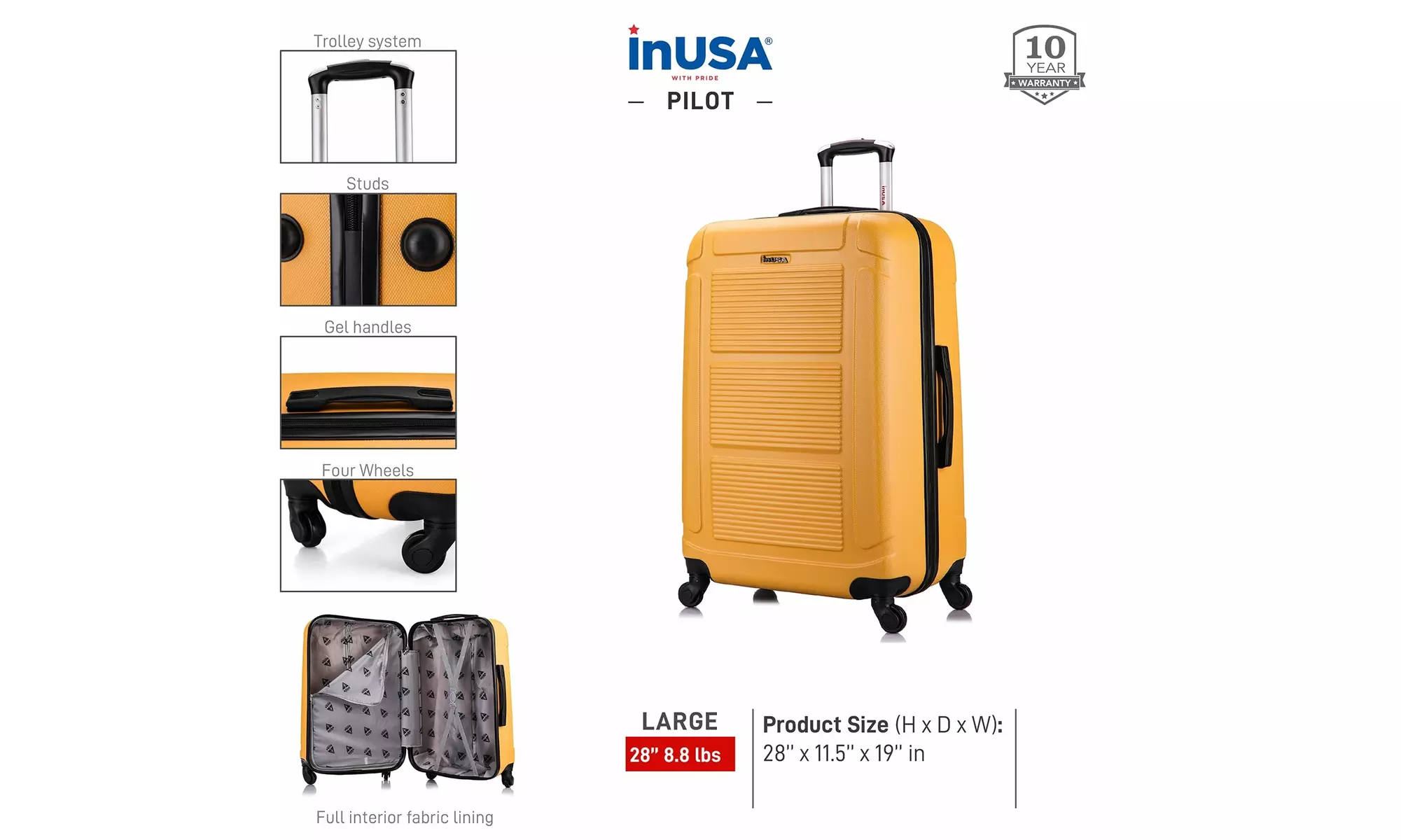 InUSA Pilot Lightweight Hardside Spinner Luggage