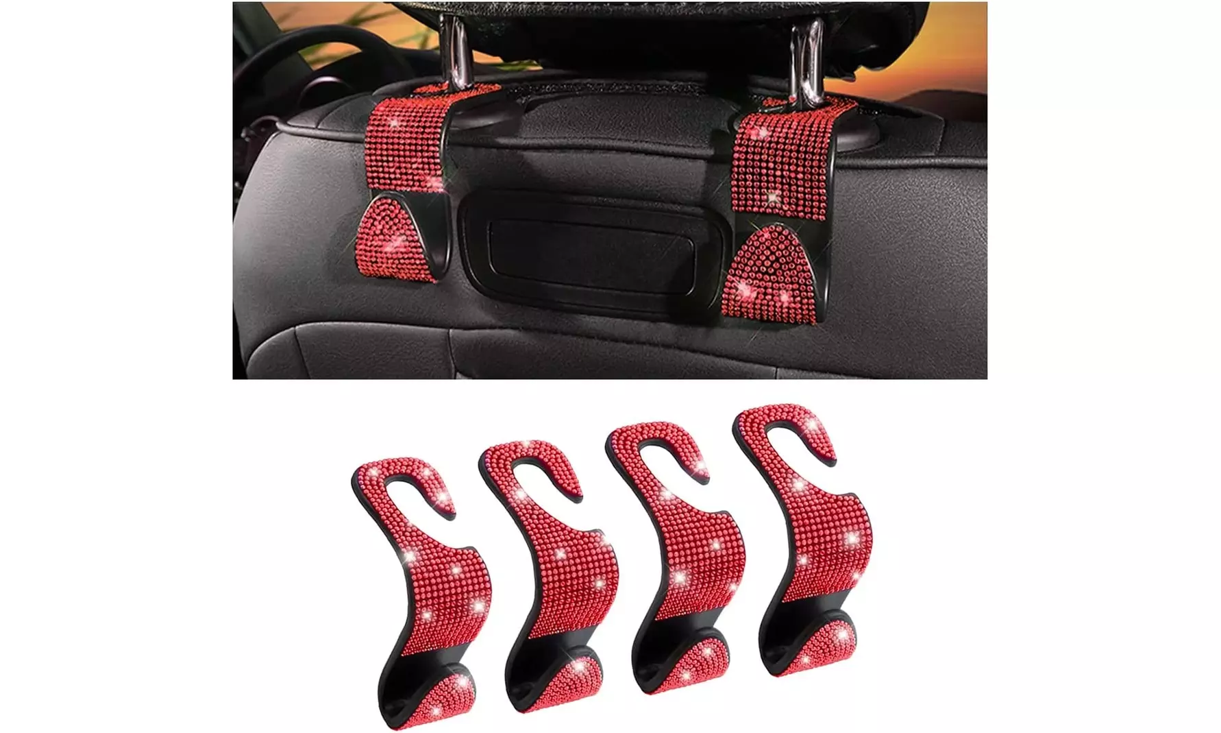 Bling Car Seat Headrest Hooks 4 Pack