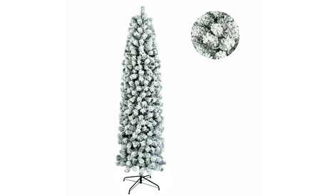 7.5ft Flocked Pencil Christmas Tree 641 Tips PVC Artificial Slim Xmas Tree