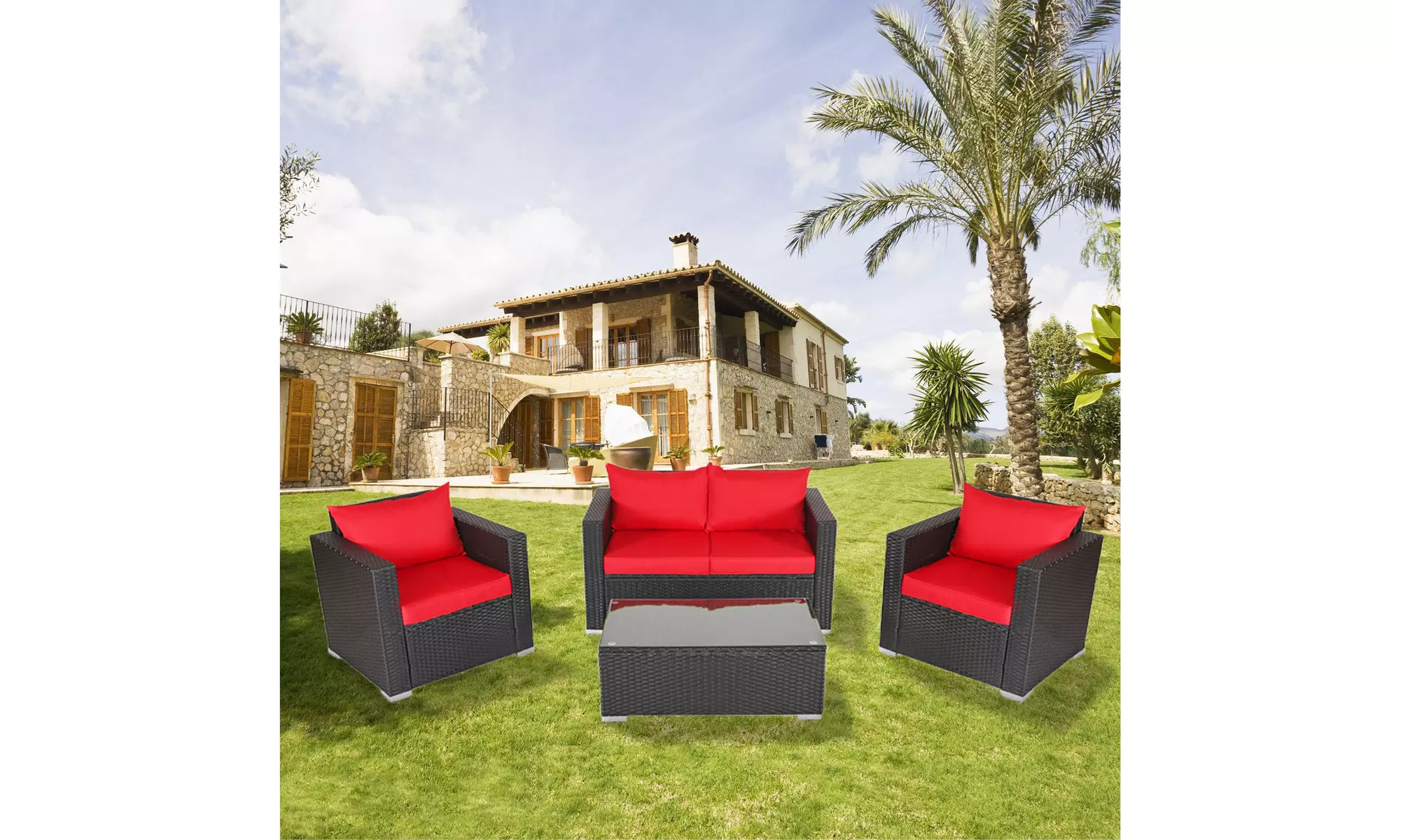 Kinbor 4 Pcs PE Rattan Sofa Set Outdoor Lawn Patio Sectional Sofa Furniture - Primary Image