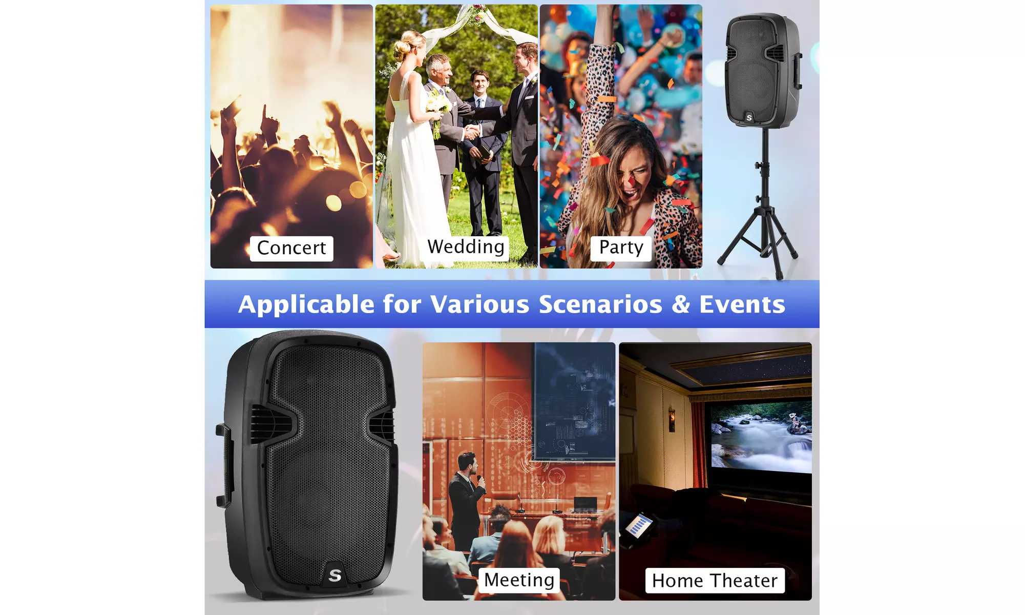 Dual 12" 2-way 2000W Powered Speakers Mic Speaker Stands Control - Second Medium