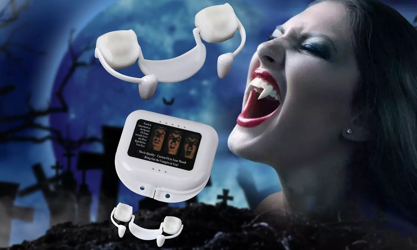 4 Sets Reusable Halloween Retractable Vampire Fangs White Plastic Zombie Teeth