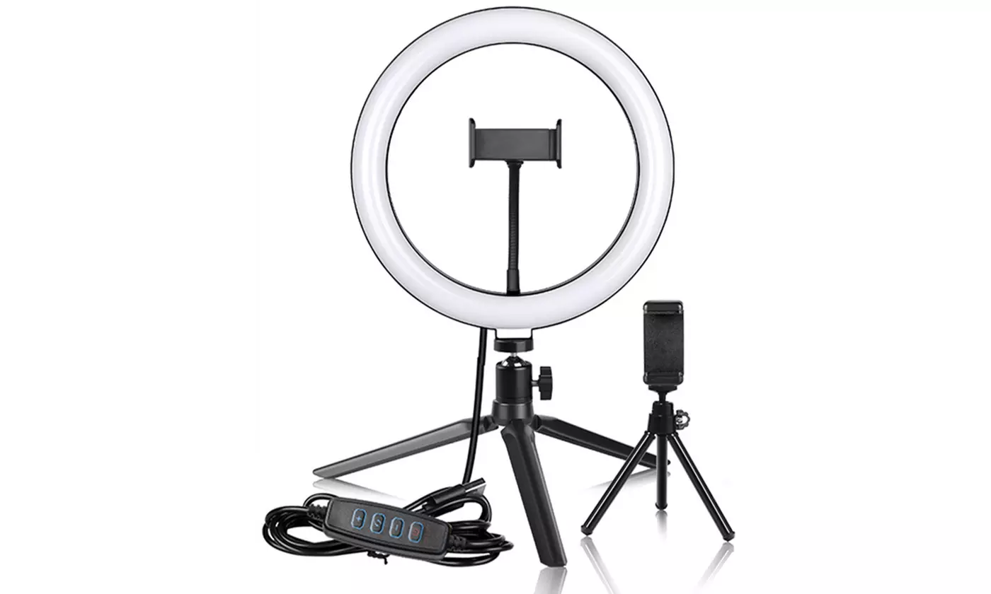 10" Ring Light Camera Tripod Mini Camera Holder Slip Clip Set - Primary Image