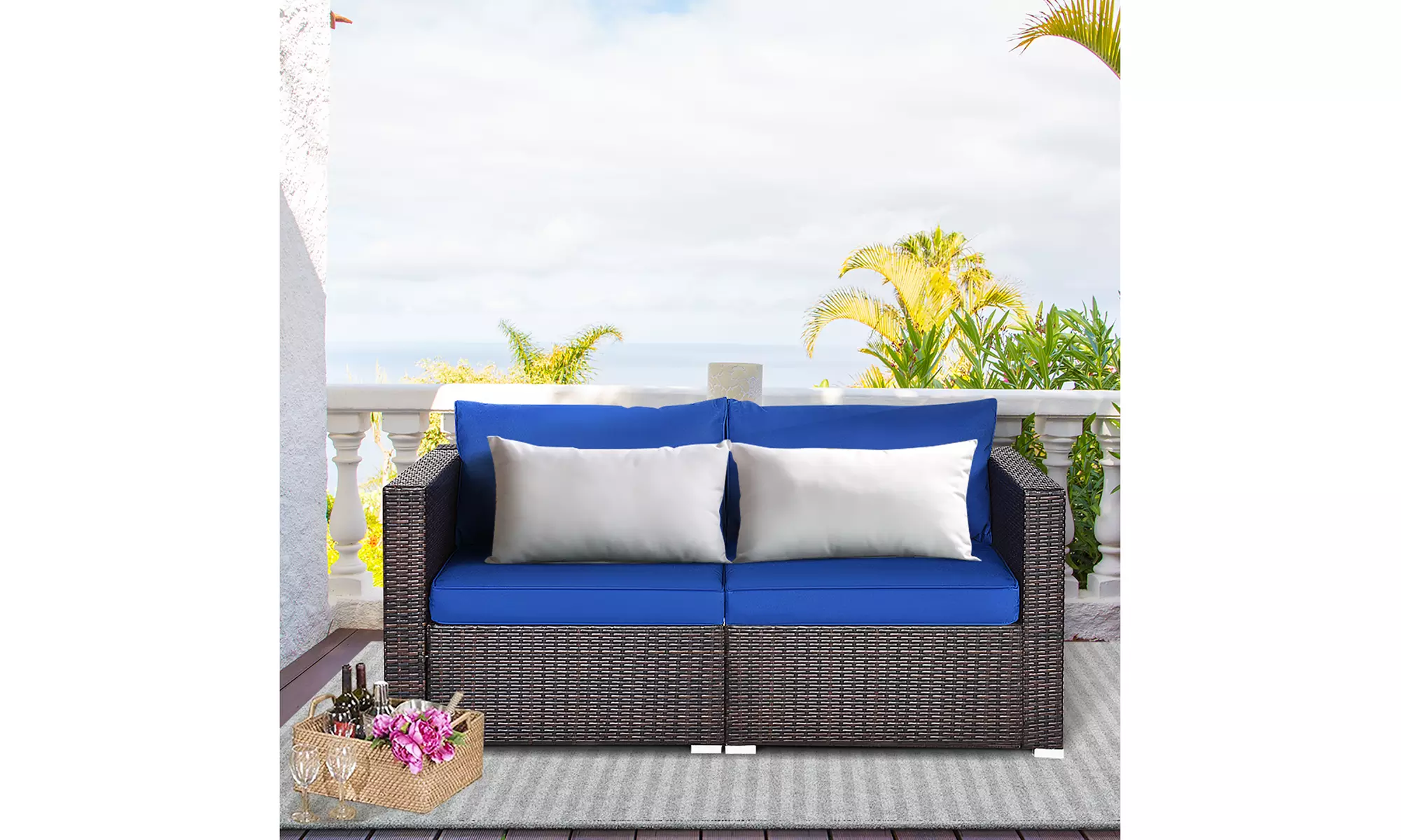 Costway 2PCS Patio Rattan Corner Sofa Sectional Furniture Cushion - Primary Image