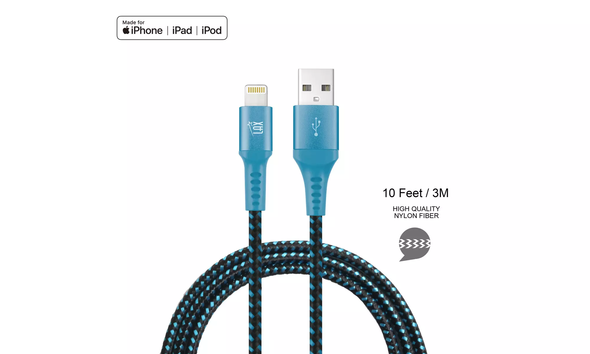 LAX Apple Certified Braided Lightning Cable for iPhone and iPad