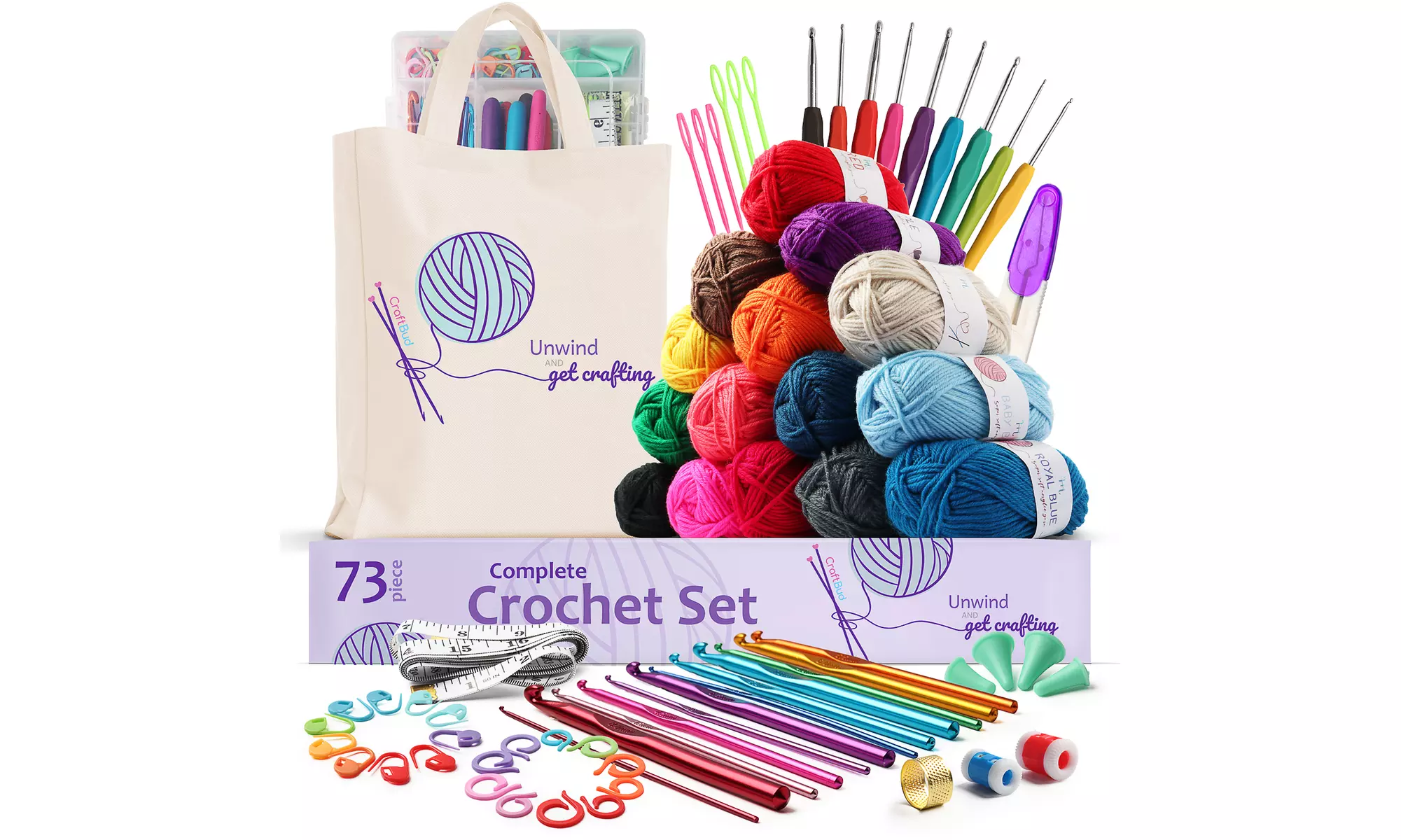 CraftBud Premium Crochet Kit with Crochet Hooks Yarn Set - 73 Piece