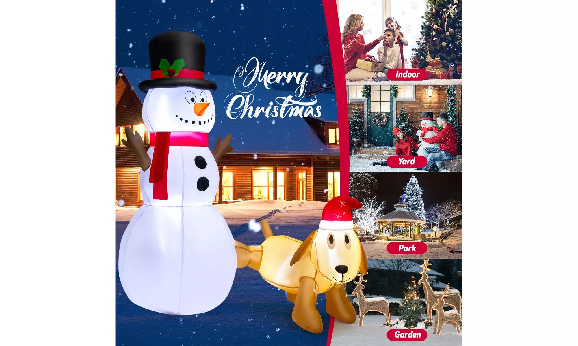 Costway 6 FT Tall Inflatable Snowman and Dog Set Christmas Decoration LED Lights