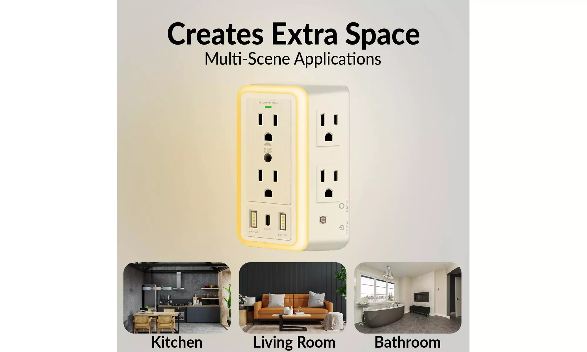Multi Plug Outlet, 6-Outlet Extender with 2 USB Charging Ports - 2 Count - Second Medium
