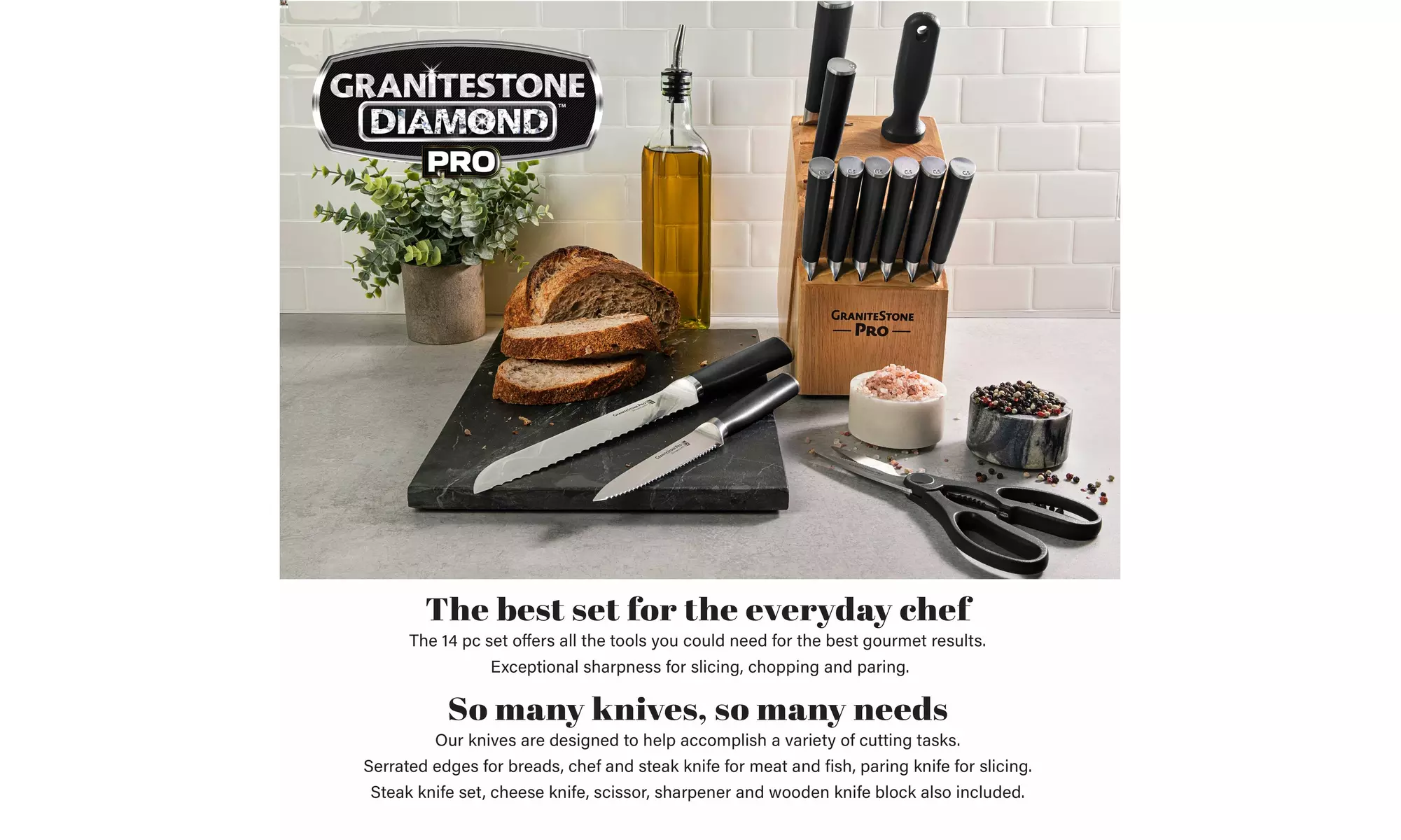 GraniteStone Nutriblade Pro 14-Piece Stainless Steel Premium Knife Block Set