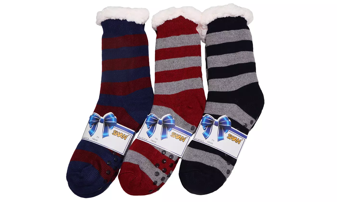 Mens Winter-Weight Sherpa-Lined Knitted Thermal Crew Socks (3-Pair Pack)