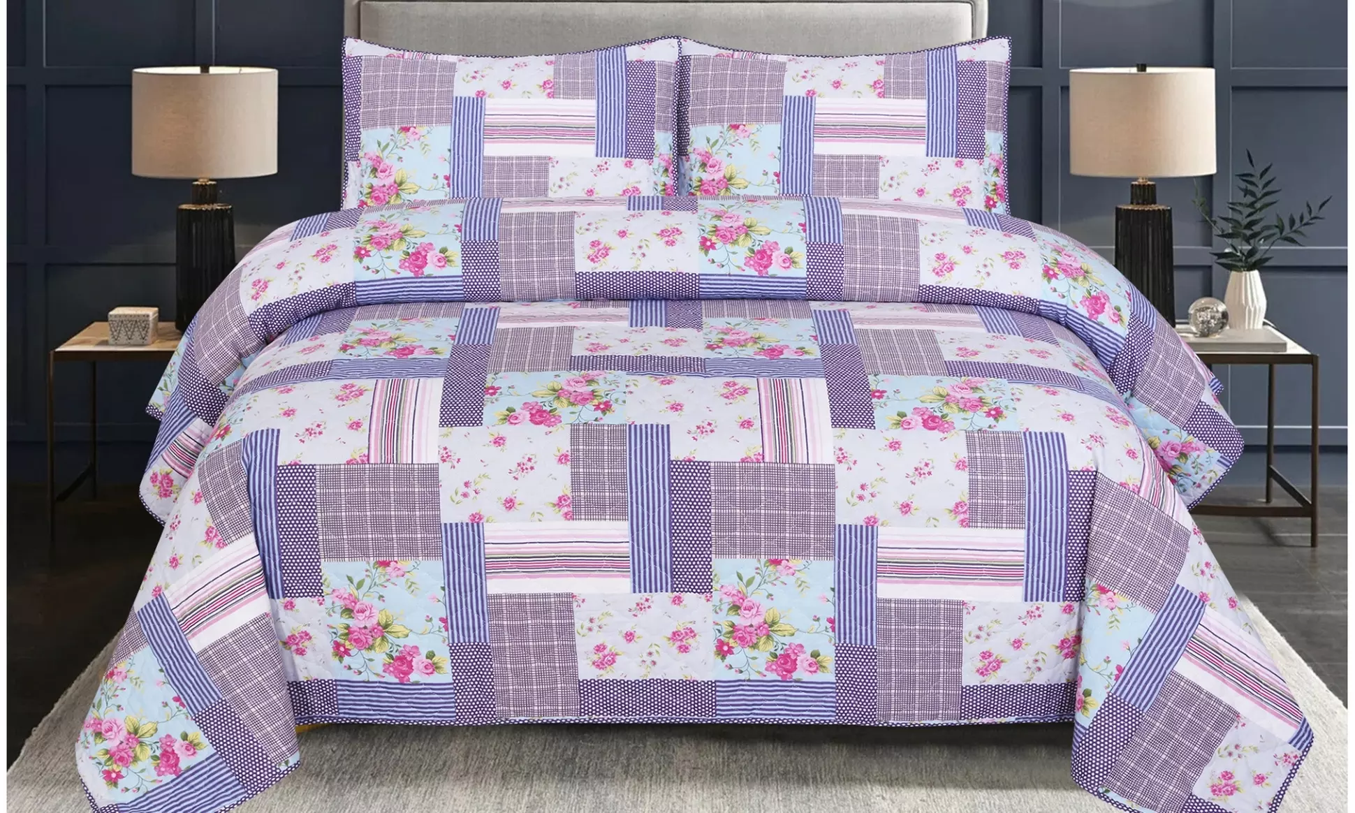 3 Piece Quilt Set Lightweight Bedspread with 2 Matching Pillow Shams Bedding Set
