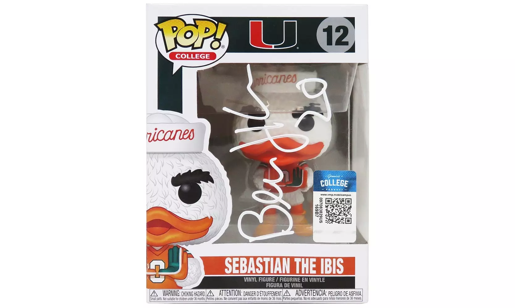 Bernie Kosar Signed Miami Sebastian The Ibis NCAA Mascot Funko Pop Doll #12 - Primary Image