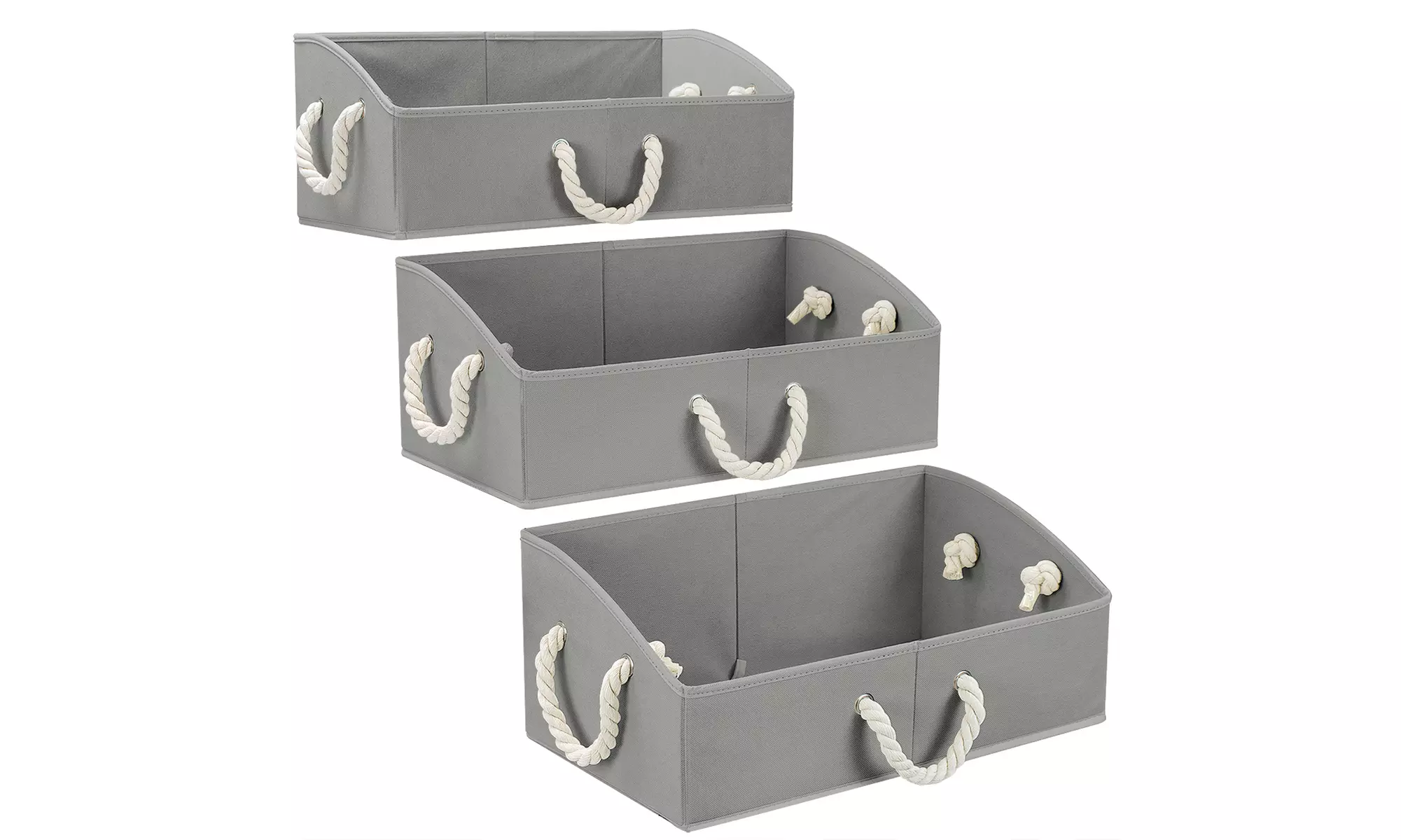 Non-woven Fabric Trapezoid Storgae Box with Cotton Rope - (3 Pack, Grey) - Primary Image