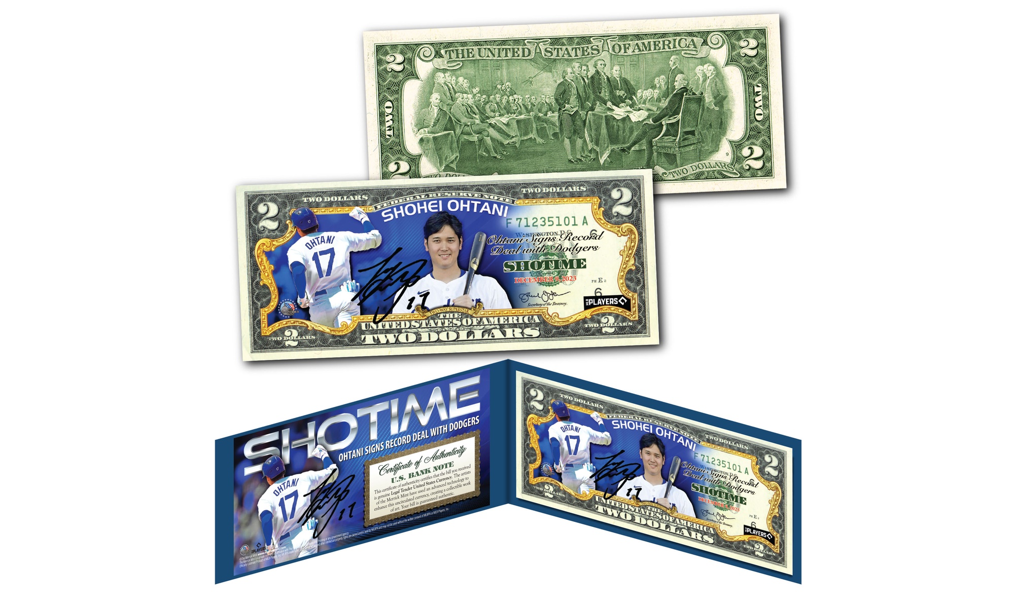 Shohei Ohtani 2023 1st Ever Dodgers Licensed Genuine U.S. 2.00 Dollar Bill
