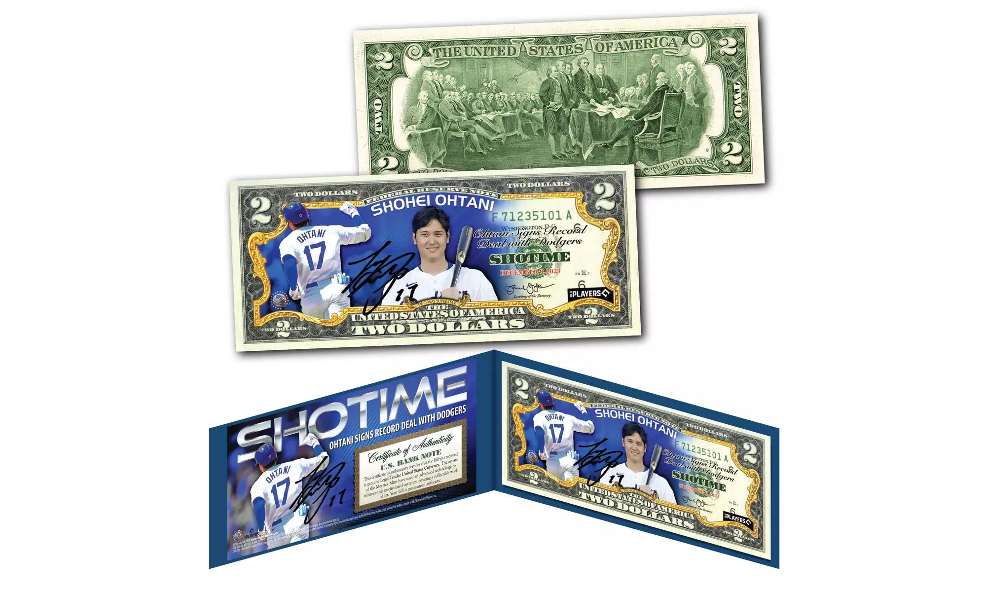 Shohei Ohtani 2023 1st Ever Dodgers Licensed Genuine U.S. 2.00 Dollar Bill