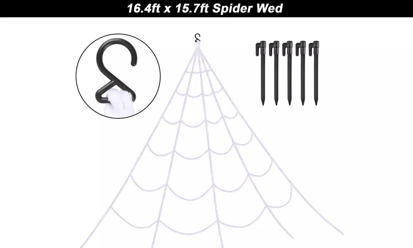16.4/23FT Giant Spider Web Halloween Decor Outdoor Spider Set Scary Party Prop