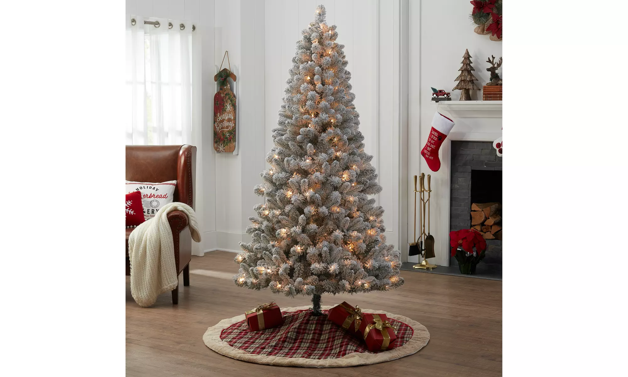 Holiday Time Pre-Lit Flocked Frisco Pine Christmas Tree, 6.5', Clear - Primary Image