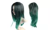 Women Mixed Black Green Centre Parting Straight Hair Cosplay Party Full Wig