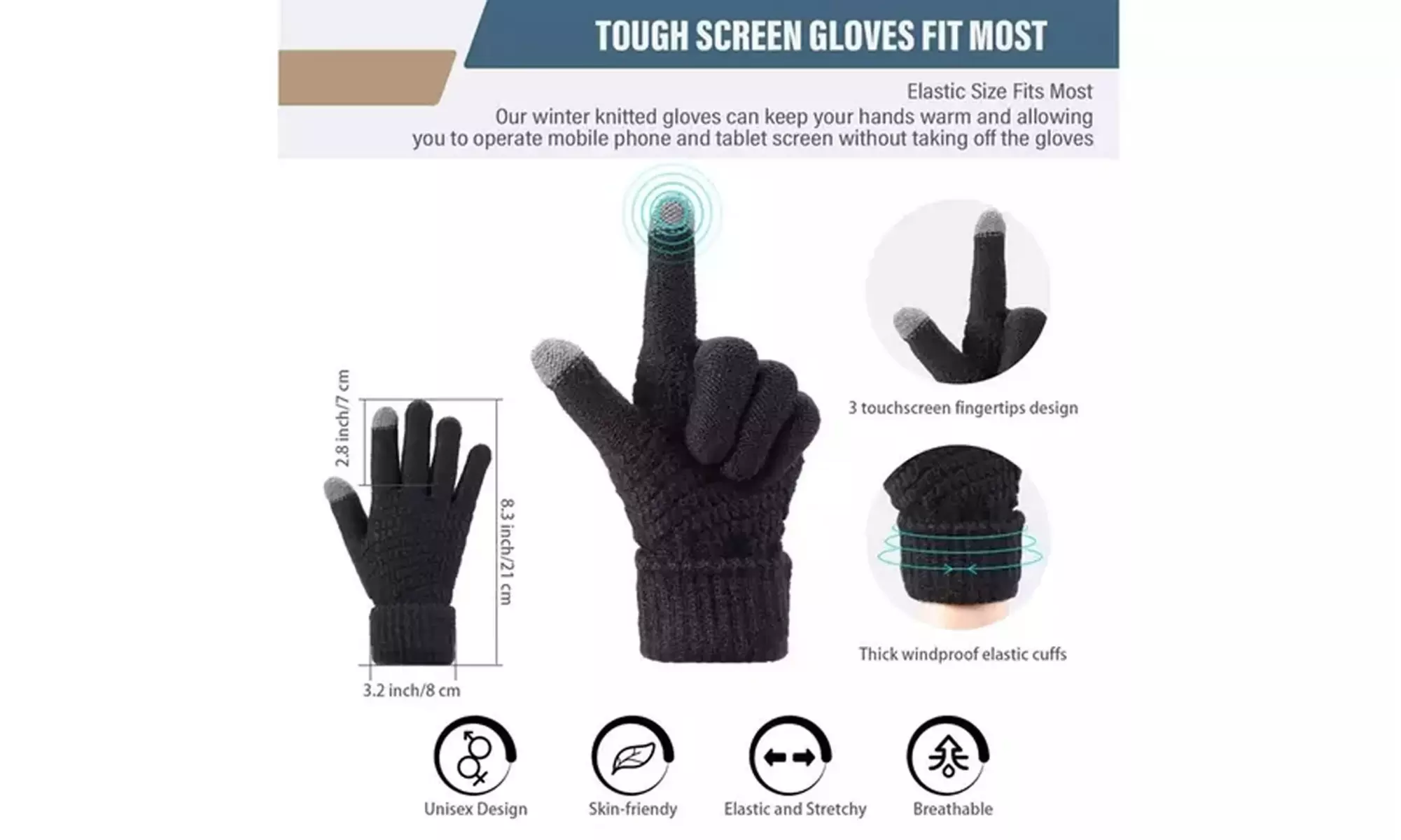 Men's Winter Warm Knit Beanie Hat Scarf Set with Warm Gloves