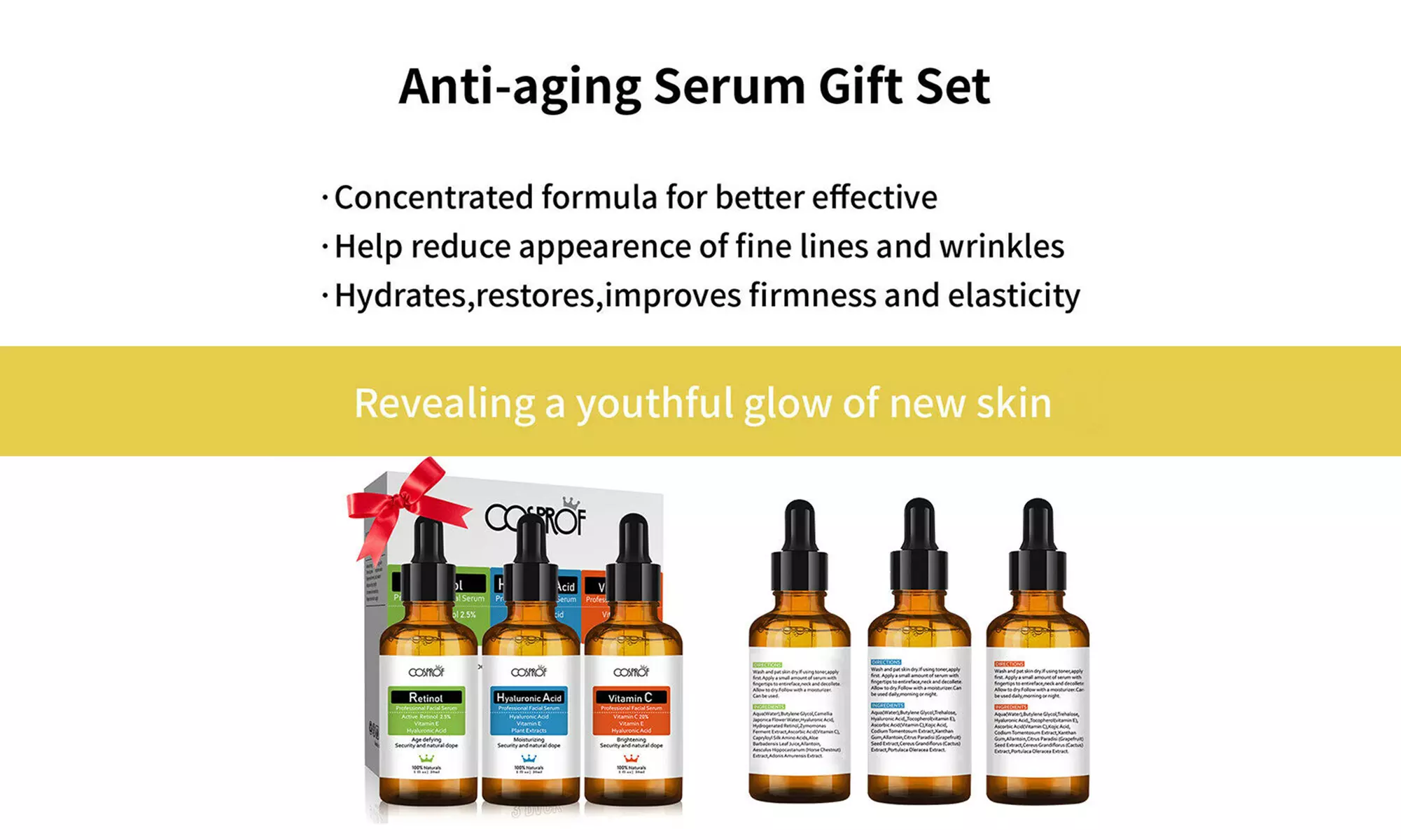 Facial Anti Aging Wrinkles Serum Kit & Micro 540 Needles Derma Roller