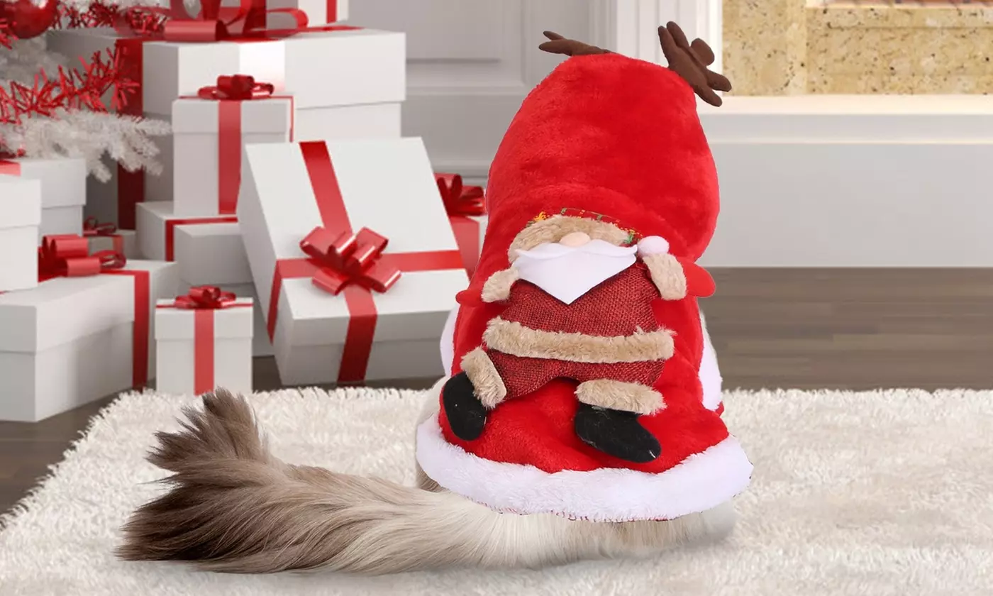 Pet Christmas Costume with Santa Claus and Reindeer Antlers for Dogs and Cats
