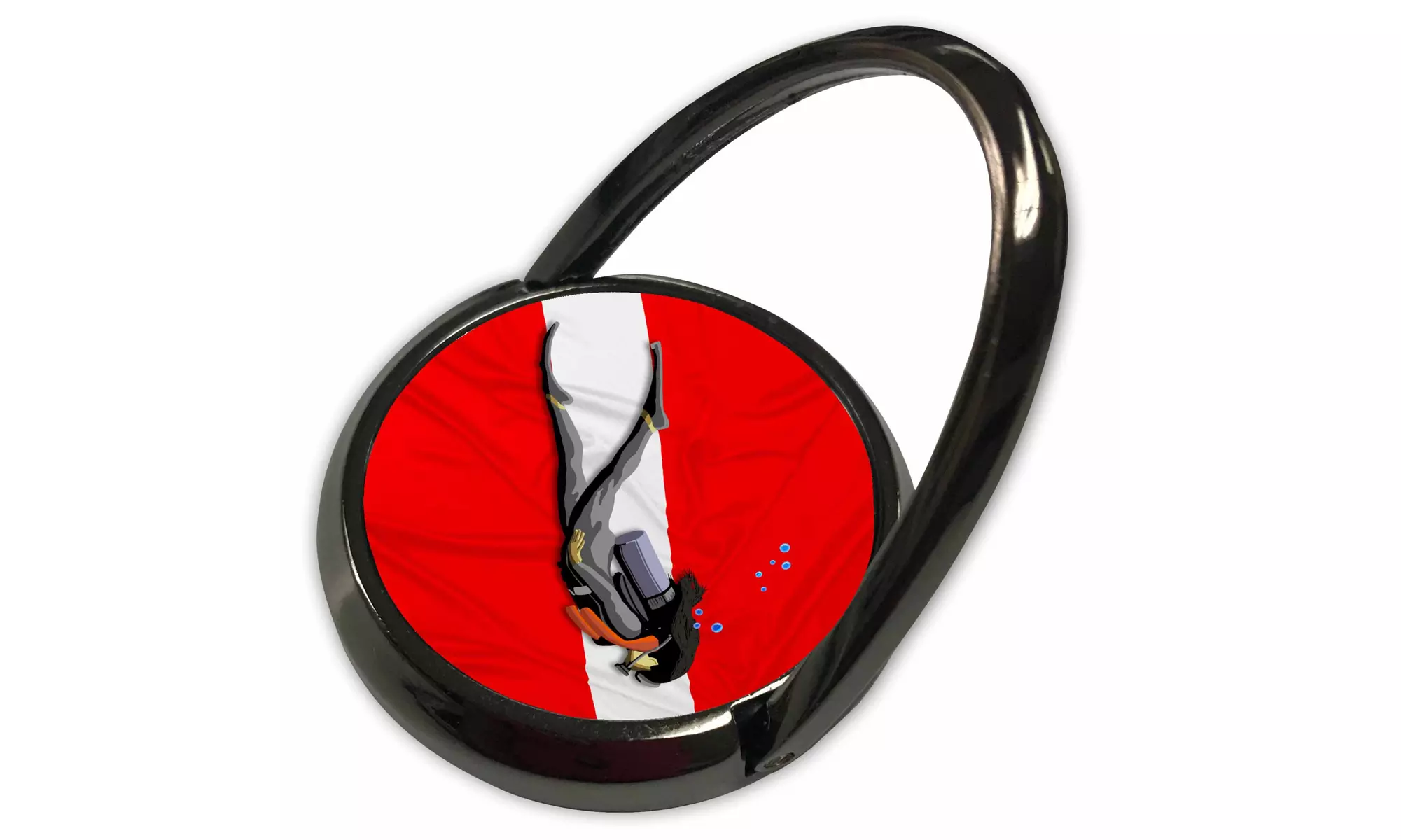 Phone Ring - Woman SCUBA diver in front of a red and white dive flag - Primary Image