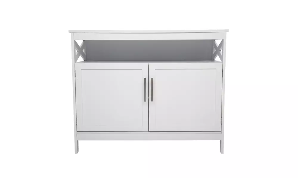 Double Door Side Cabinet With Partition White