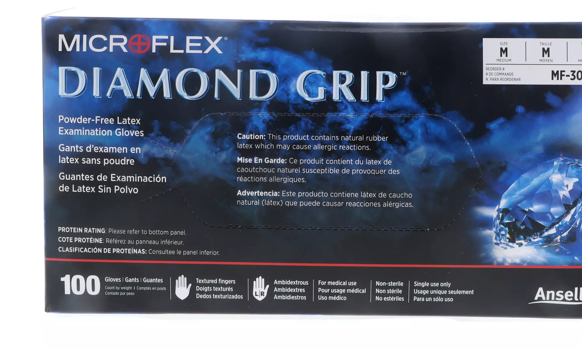 Microflex Diamond Grip Powder-Free Latex Examination Glove Medium White (100pcs) - Primary Image