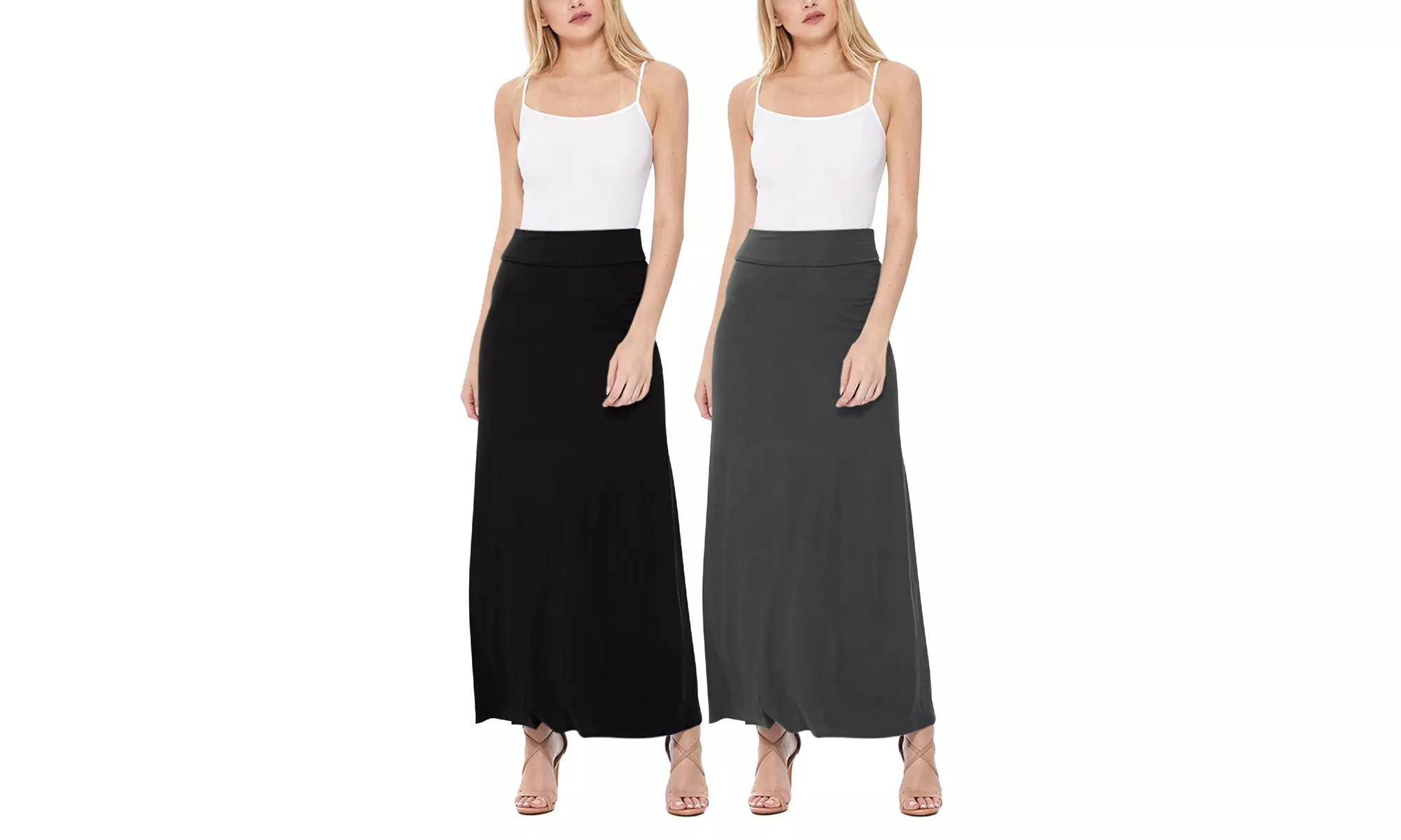 Women's Casual High Waist A-Line Maxi Long Skirt (Pack of 2)