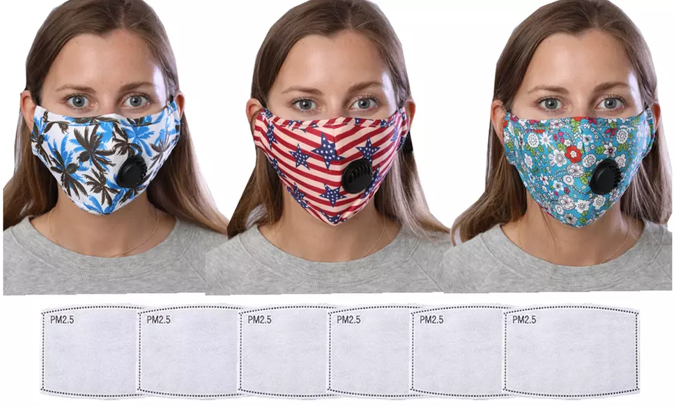 3-Pack Cotton Reusable Face Mask with Extra Filters and Adjustable Strap - Primary Image